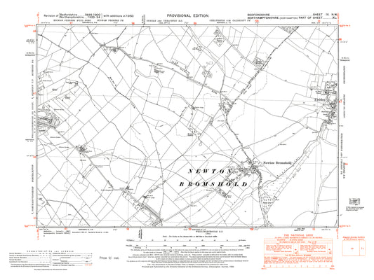 A 1950 map showing Yielden (west) in Bedfordshire - A Digital Download 0f OS 1:10560 scale map, Beds 4NW