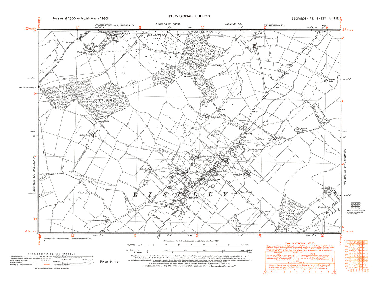 A 1950 map showing Riseley in Bedfordshire - A Digital Download 0f OS 1:10560 scale map, Beds 4SE