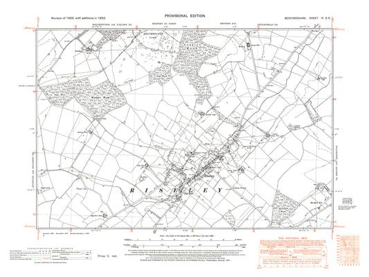 A 1950 map showing Riseley in Bedfordshire - A Digital Download 0f OS 1:10560 scale map, Beds 4SE