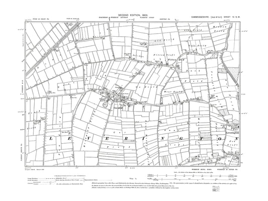 Old OS map dated 1903, showing Leverington (west), Gorefield, Fitton End in Cambridgeshire 4SW