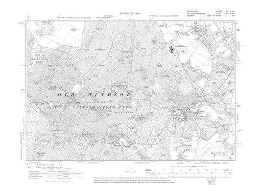 A 1914 map showing Windsor Great Park in Berkshire - OS 1:10560 scale map, Berks 40NW