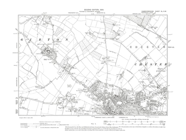 Old OS map dated 1903, showing Cambridge (northwest), Chesterton (west ...