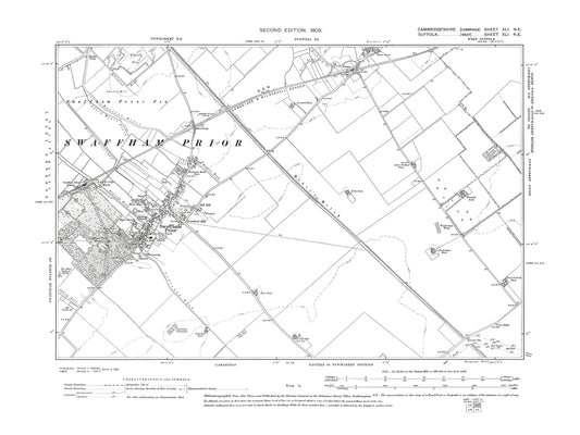 Old OS map dated 1903, showing Swaffham Prior, Burwell (south) in Cambridgeshire 41NE