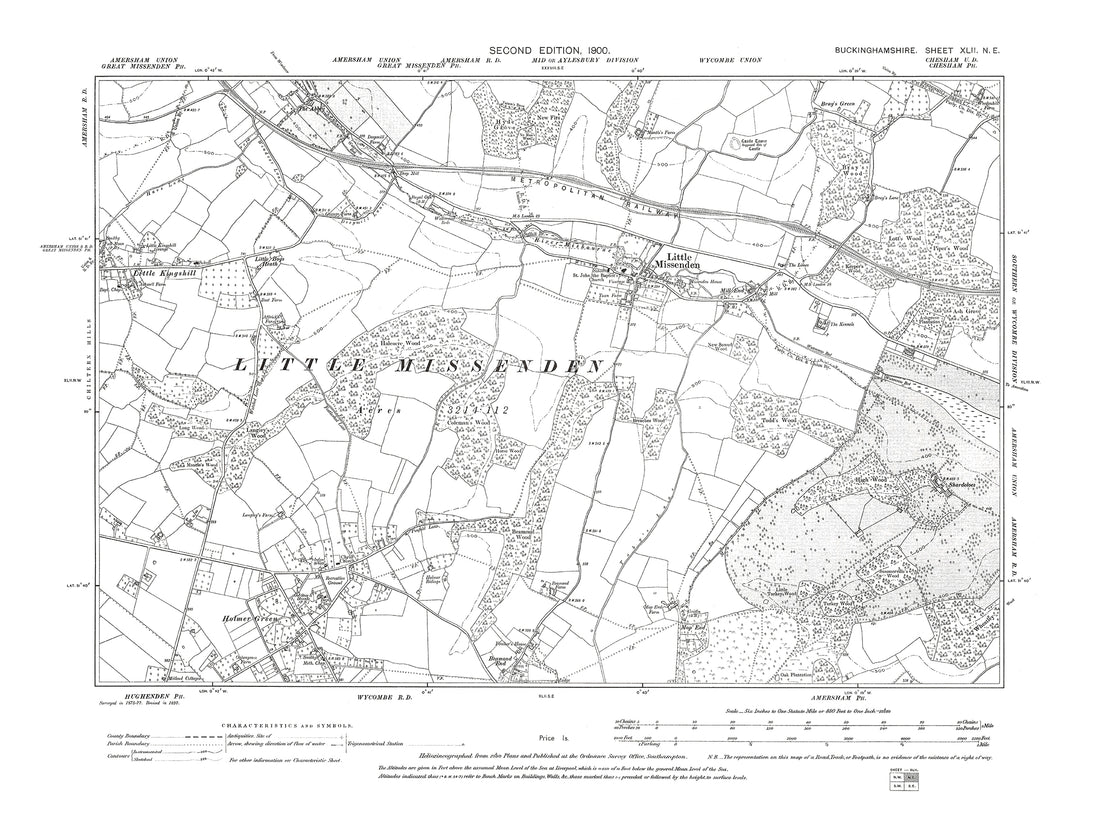 Old OS map dated 1900, showing Little Missenden, Little Kingshill (eas ...