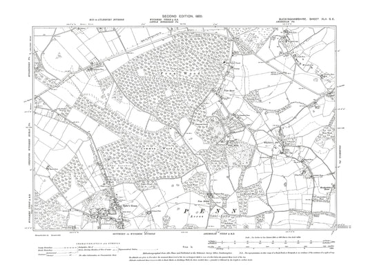 Old OS map dated 1900, showing Tylers Green, Winchmore Hill, Penn Street in Buckinghamshire 42SE