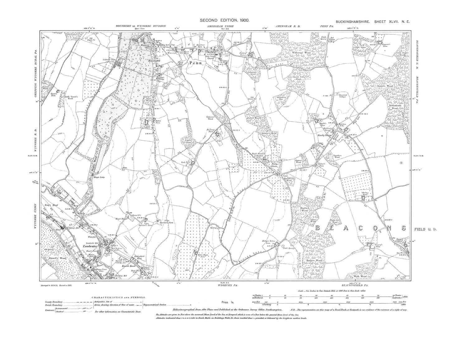 Old OS map dated 1900, showing Penn, Loudwater in Buckinghamshire 47NE