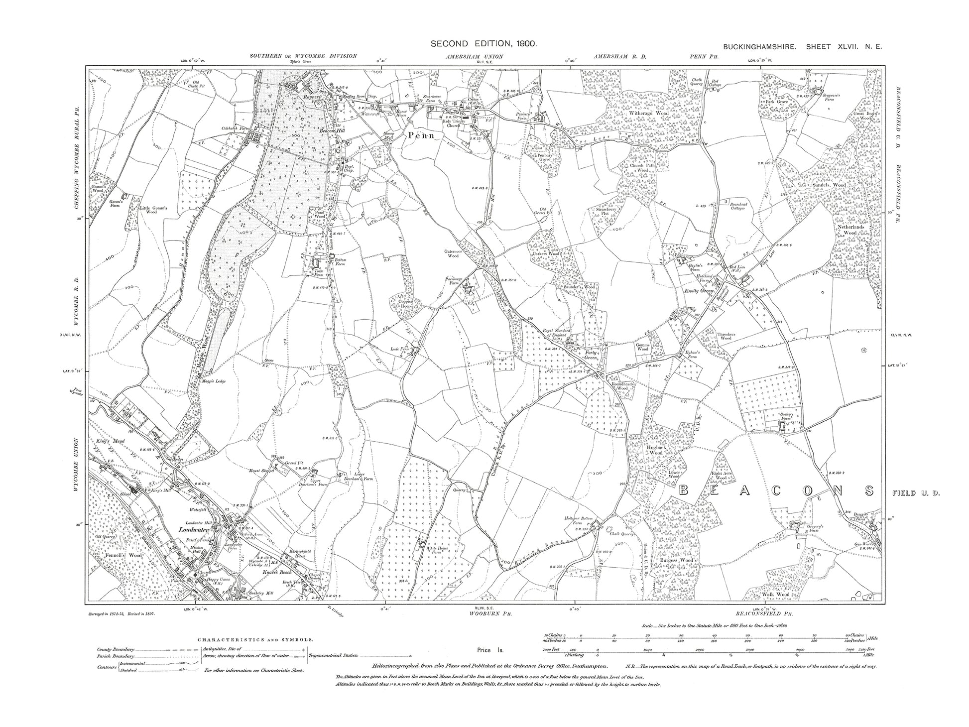 Old OS map dated 1900, showing Penn, Loudwater in Buckinghamshire 47NE ...