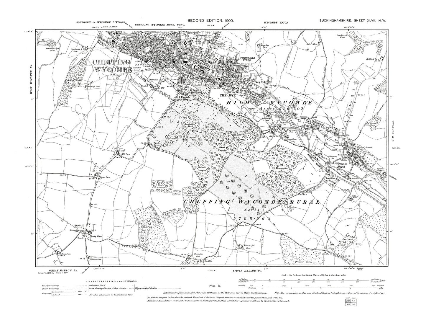 Old OS map dated 1900, showing High Wycombe in Buckinghamshire 47NW