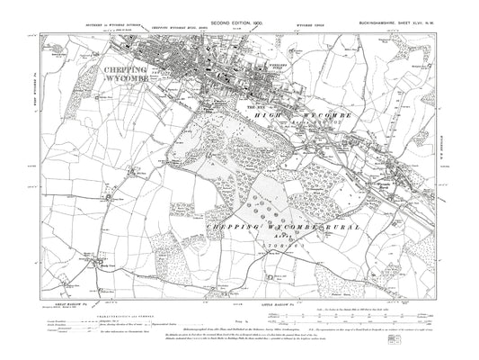 Old OS map dated 1900, showing High Wycombe in Buckinghamshire 47NW