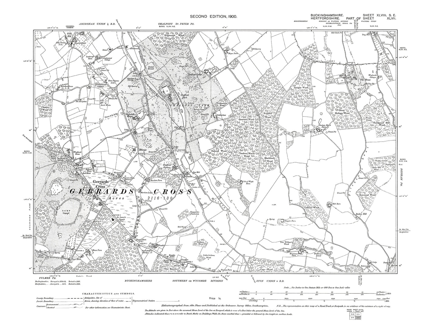 Old OS map dated 1900, showing Gerrards Cross in Buckinghamshire 48SE