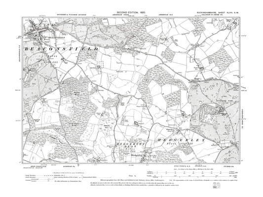 Old OS map dated 1900, showing Beaconsfield, Hedgerley in Buckinghamshire 48SW