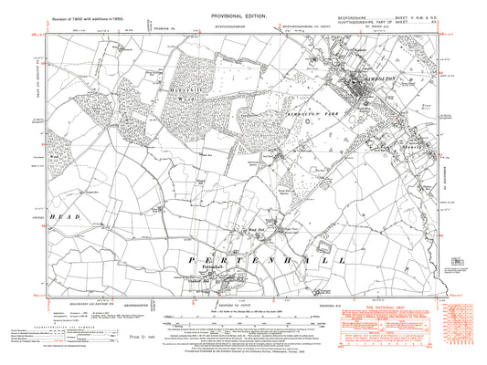 A 1950 map showing Pertenhall in Bedfordshire - A Digital Download 0f OS 1:10560 scale map, Beds 5NW-NE