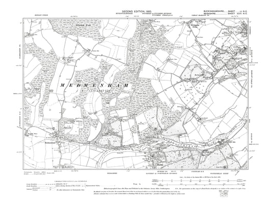 Old OS map dated 1900, showing Marlow (west), Medmenham in Buckinghamshire 51NE