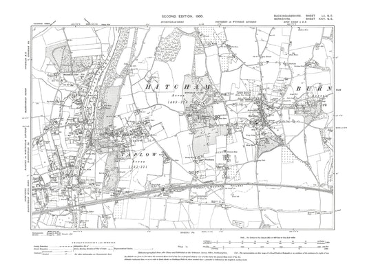 Old OS map dated 1900, showing Burnham, Taplow in Buckinghamshire 52SE