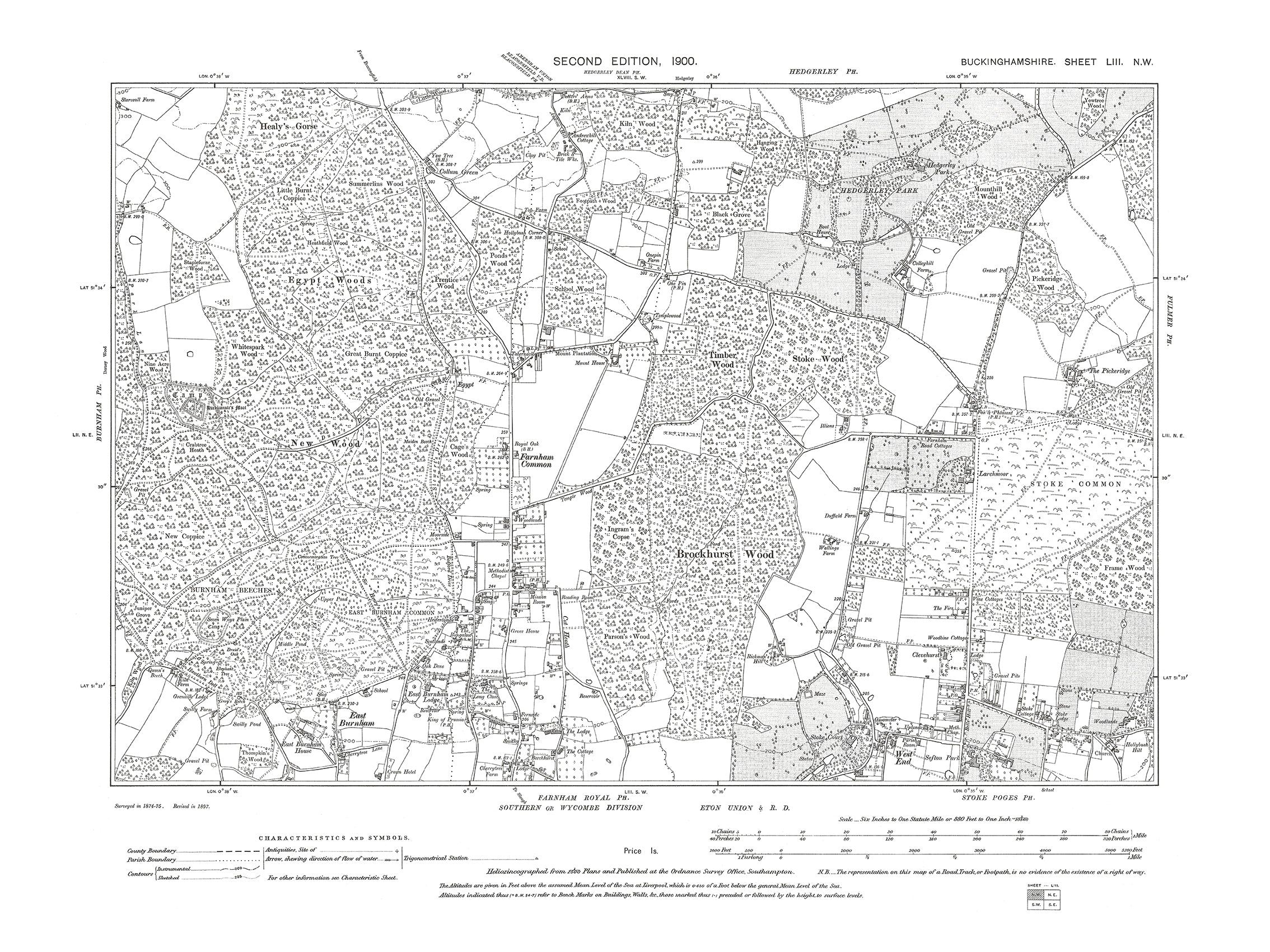 Old OS map dated 1900, showing Stoke Poges (north), Farnham Common in ...