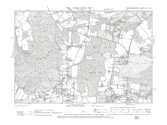 Old OS map dated 1900, showing Stoke Poges (north), Farnham Common in Buckinghamshire 53NW