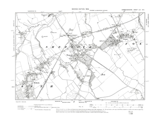 Old OS map dated 1903, showing Foxton, Meldreth, Shepreth in Cambridgeshire 53SE