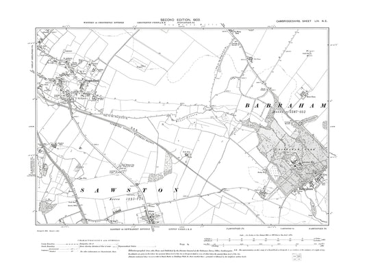 Old OS map dated 1903, showing Babraham, Stapleford in Cambridgeshire 54NE