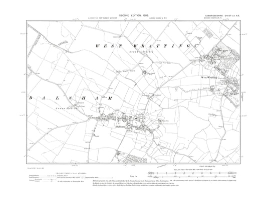 Old OS map dated 1903, showing Balsham, West Wratting in Cambridgeshire 55NE