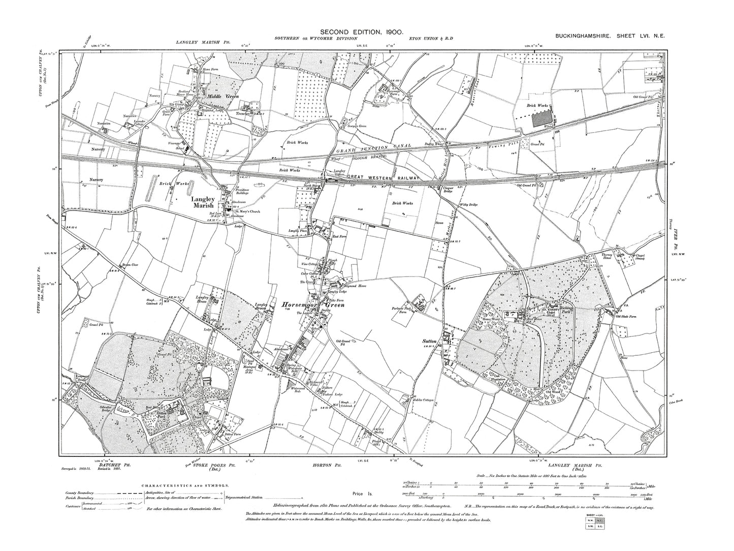 Old OS map dated 1900, showing Langley Marsh, Horsemoor Green in Buckinghamshire 56NE