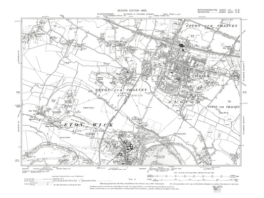 Old OS map dated 1900, showing Slough, Eton (north), Chalvey, Cippenham in Buckinghamshire 56NW