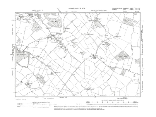 Old OS map dated 1903, showing Weston Colville (south), Weston Green, Carlton in Cambridgeshire 56NW