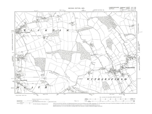 Old OS map dated 1903, showing Horseheath (east), West Wickham (east) in Cambridgeshire 56SW