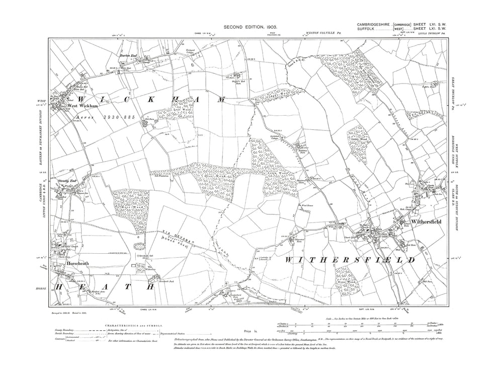 Old OS map dated 1903, showing Horseheath (east), West Wickham (east ...