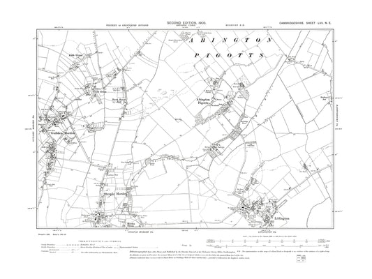 Old OS map dated 1903, showing Abington Pigotts, Littlington (north) in Cambridgeshire 57NE