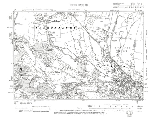 Old OS map dated 1900, showing Wyrardisbury in Buckinghamshire 58NE