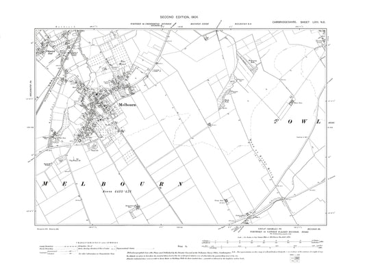 Old OS map dated 1904, showing Melbourn in Cambridgeshire 58NE