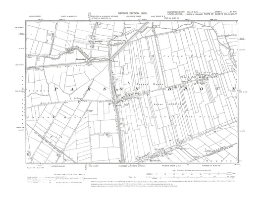 Old OS map dated 1903, showing Parson Drove, Church End, Murrow (north) in Cambridgeshire 6NE