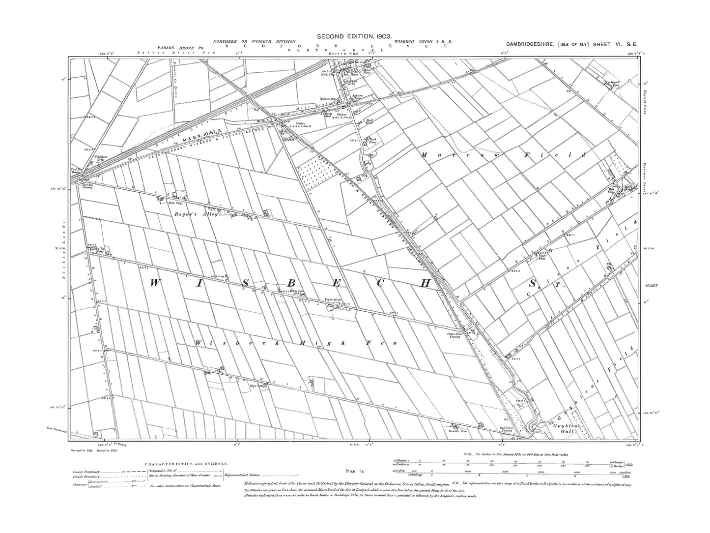 Old OS map dated 1903, showing Murrow (south) in Cambridgeshire 6SE