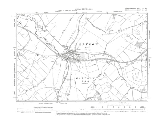 Old OS map dated 1904, showing Bartlow in Cambridgeshire 60NE