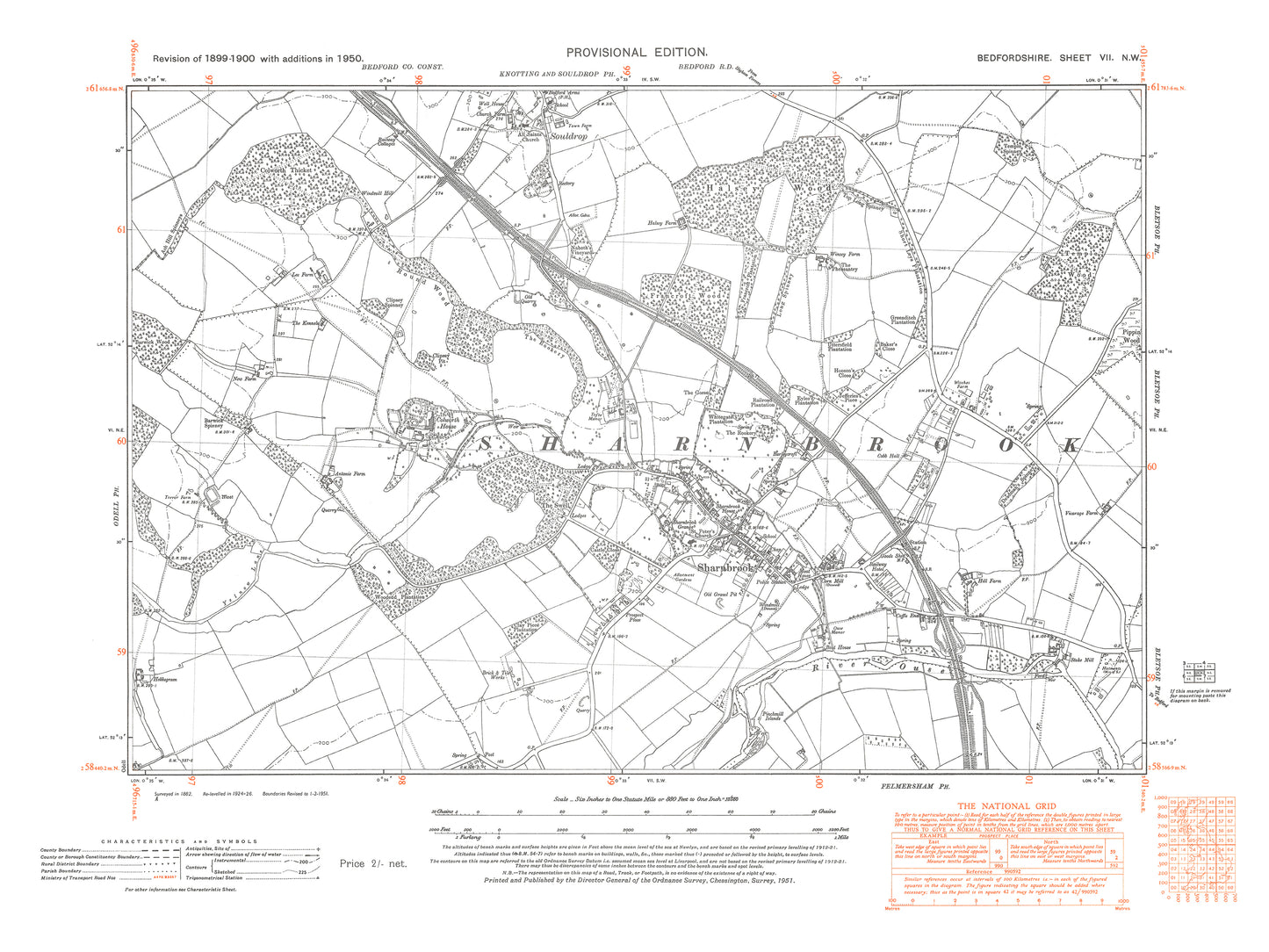 A 1950 map showing Sharnbrook and Souldrop in Bedfordshire - A Digital Download 0f OS 1:10560 scale map, Beds 7NW