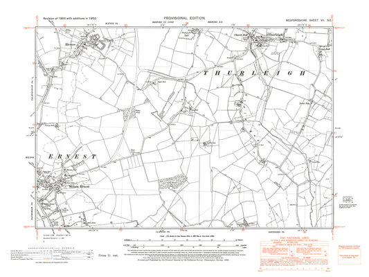 A 1950 map showing Milton Ernest (east), Bletsoe and Thurleigh in Bedfordshire - A Digital Download 0f OS 1:10560 scale map, Beds 7SE