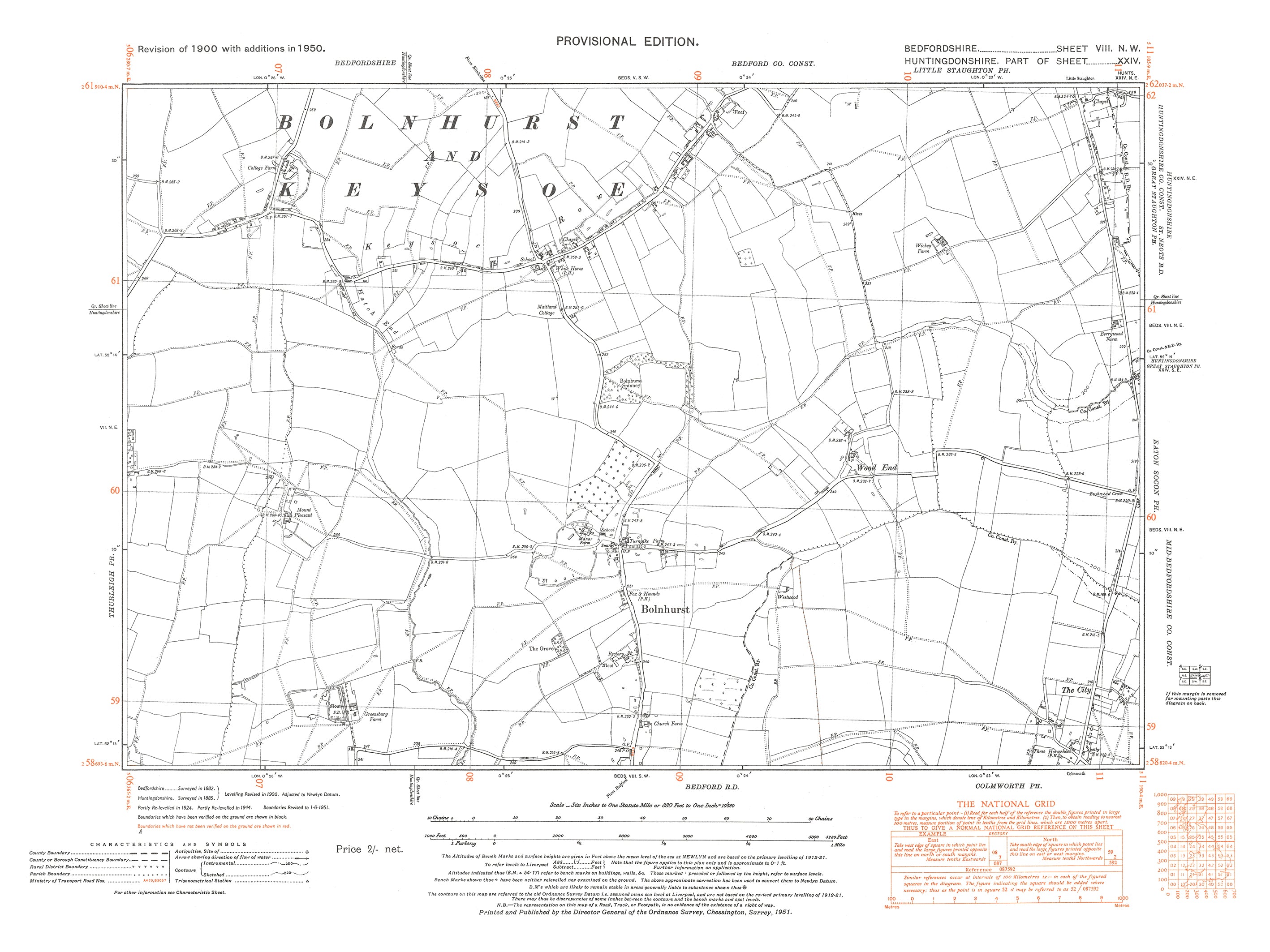 A 1950 map showing Bolnhurst and Keysoe in Bedfordshire - A Digital Do ...