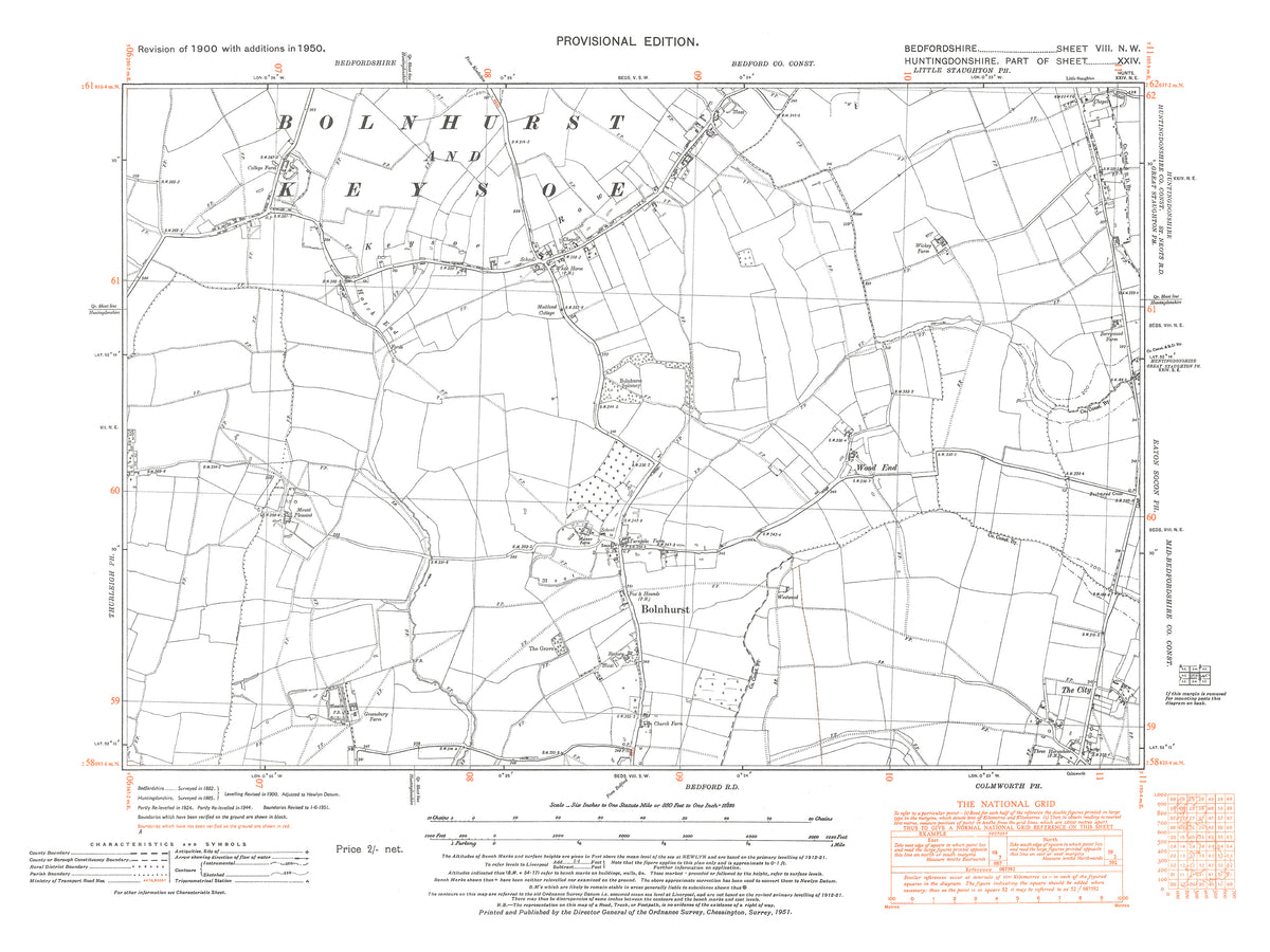 Silsoe Map A 1950 map showing Bolnhurst and Keysoe in Bedfordshire - A Digital Do ...