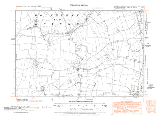 A 1950 map showing Bolnhurst and Keysoe in Bedfordshire - A Digital Download 0f OS 1:10560 scale map, Beds 8NW