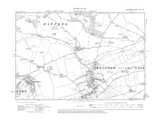 A 1914 map showing Stanford in the Vale, Shellingford, Hatford in Berkshire - OS 1:10560 scale map, Berks 8SE