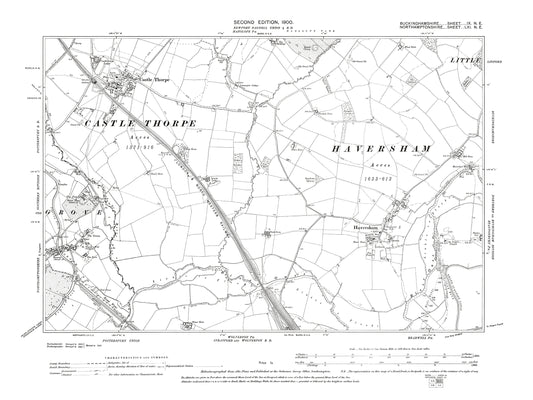 Old OS map dated 1900, showing Castle Thorpe, Haversham in Buckinghamshire 9NE
