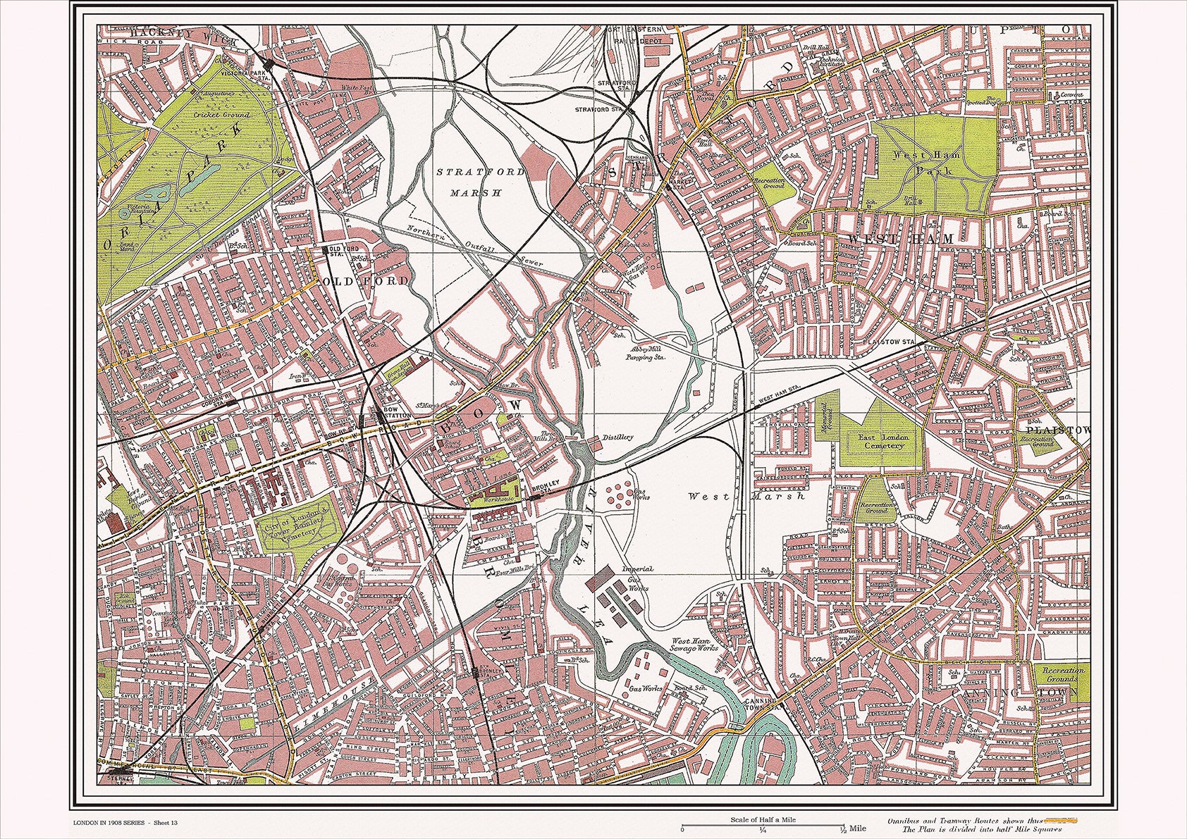 Uk Map 1908 London in 1908 Series - showing Bow, West Ham area (Lon1908-13) – Old ...