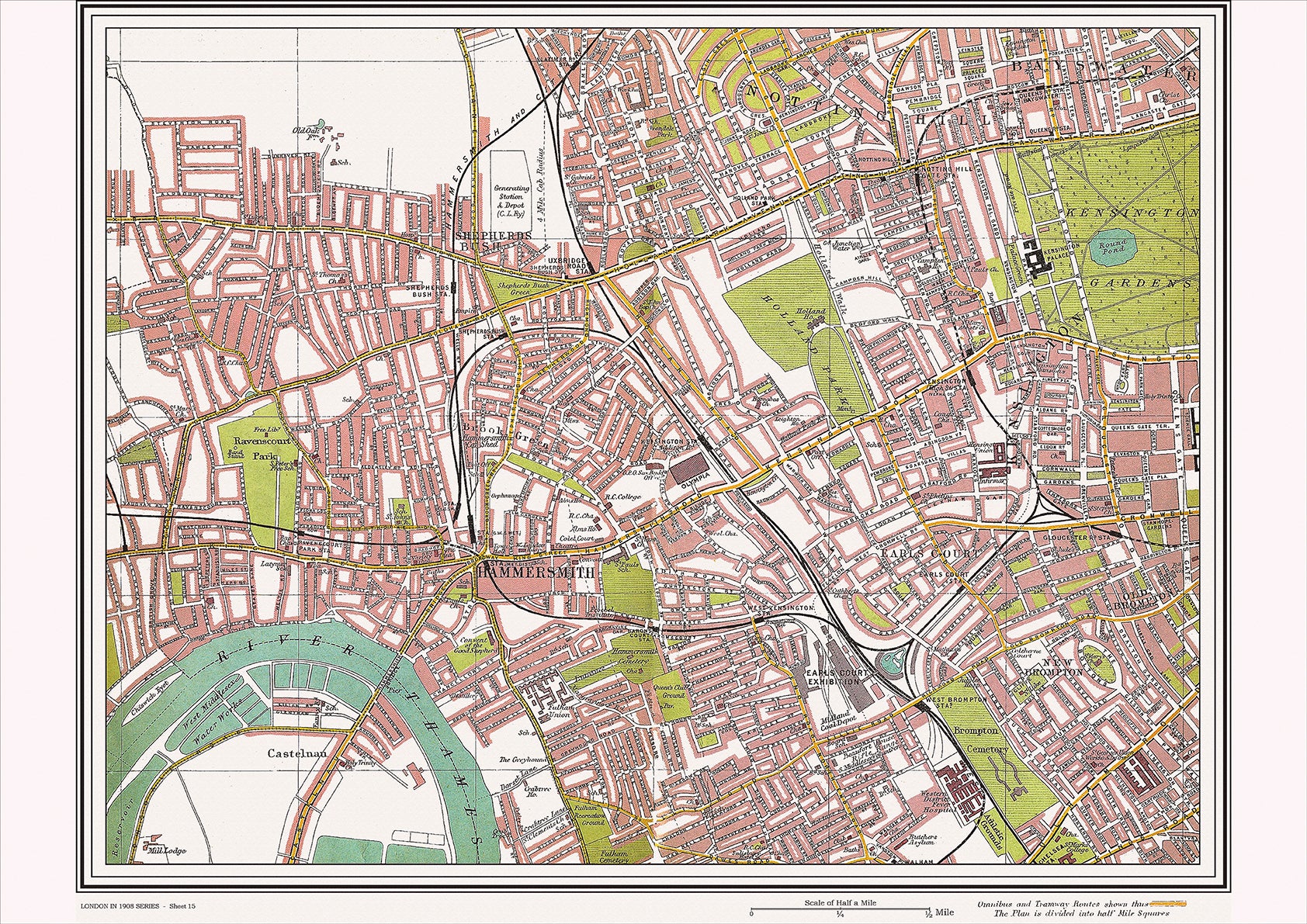 Uk Map 1908 London in 1908 Series - showing Hammersmith, Kensington area (Lon1908 ...