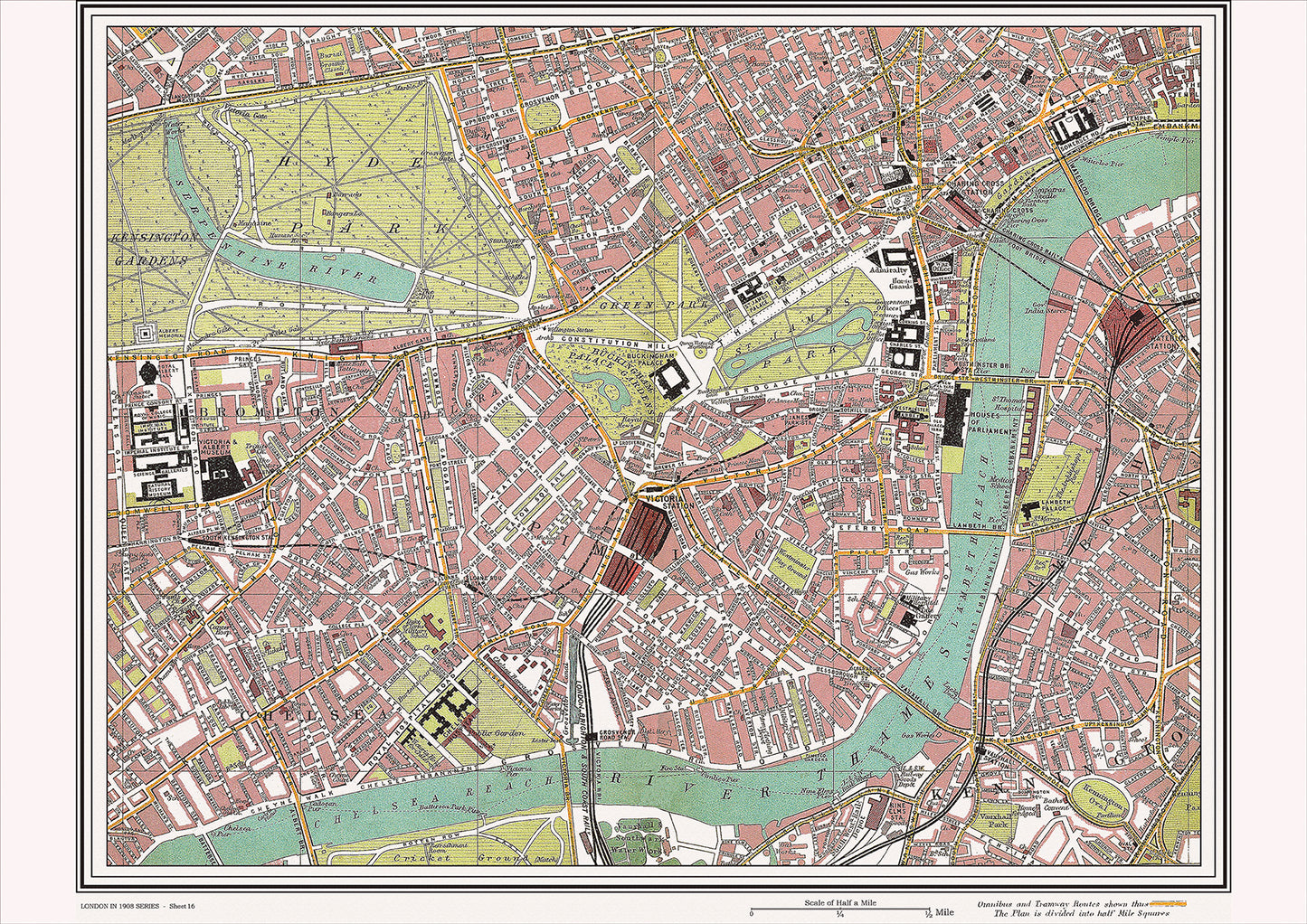 London in 1908 Series - showing Brompton, Pimlico area (Lon1908-16)