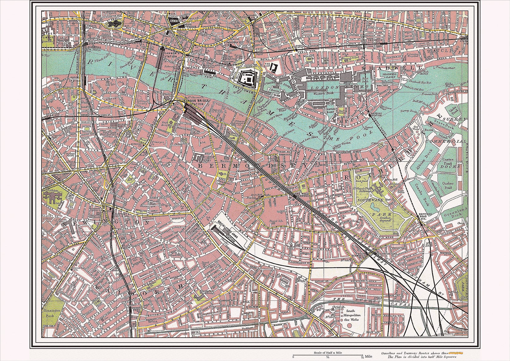 Uk Map 1908 London in 1908 Series - showing Newington, Rotherhithe area (Lon1908-1 ...
