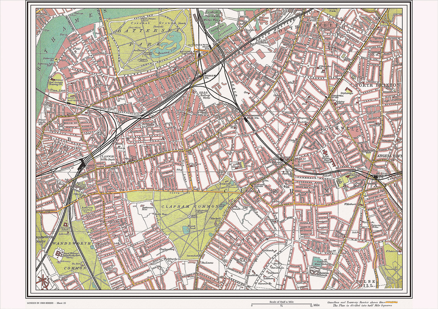 London in 1908 Series - showing Battersea, Clapham area (Lon1908-22)