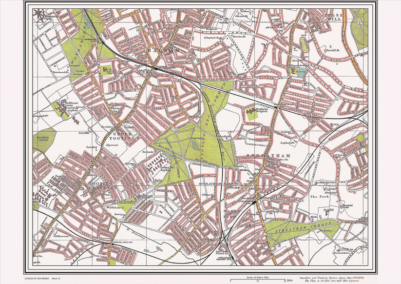 London in 1908 Series - showing Tooting, Streatham area (Lon1908-27 ...