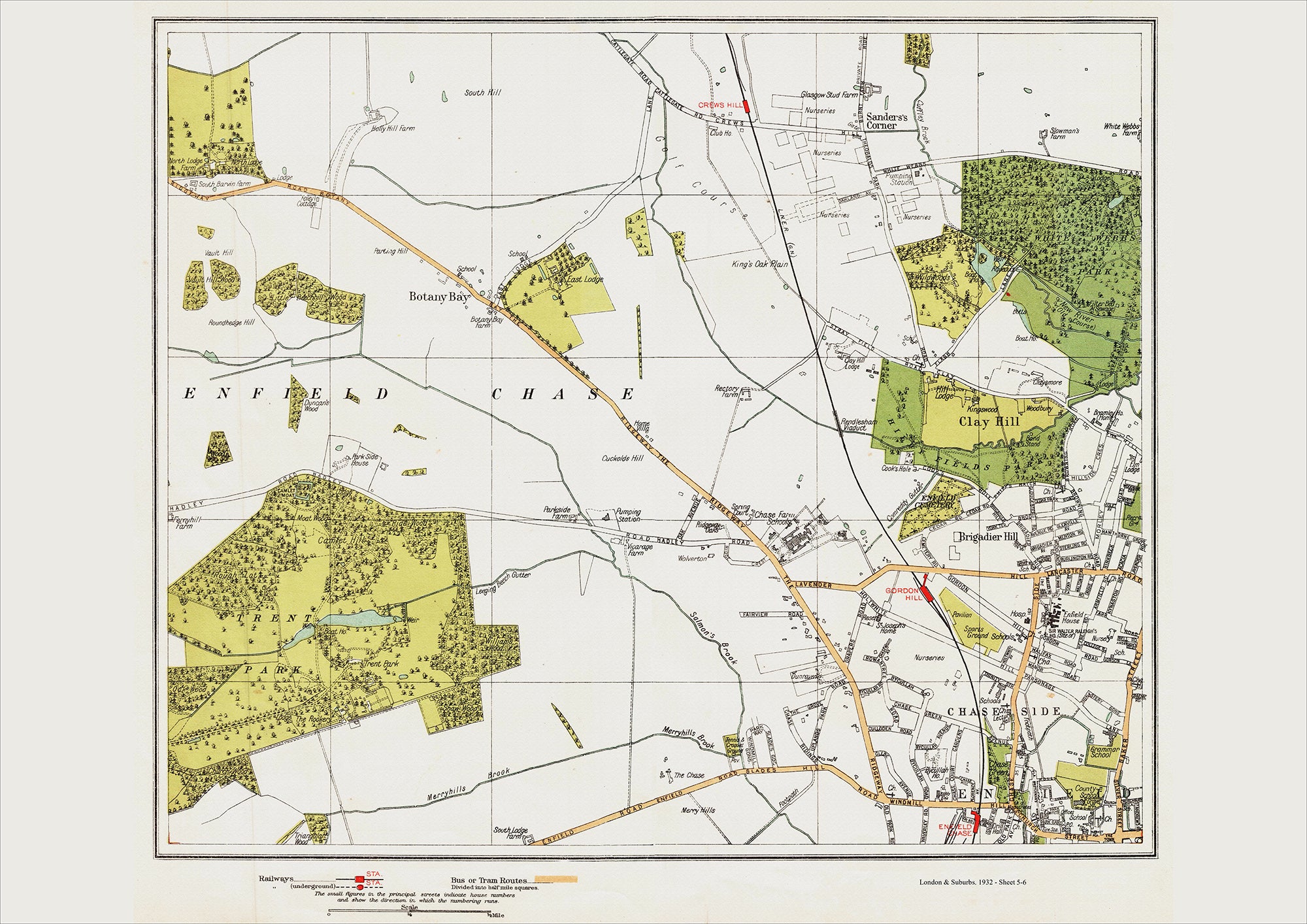 Enfield Rangers Map London in 1932 Series - Enfield (northwest) and Enfield Chase area (Lo ...