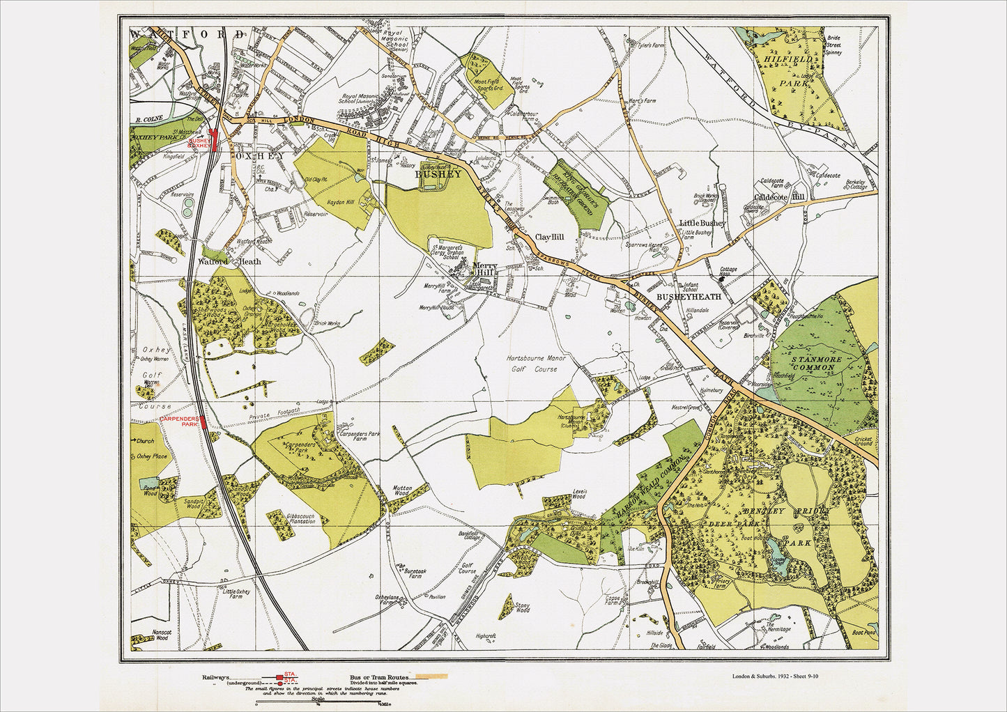 London in 1932 Series - Watford (southeast), Oxhey, Bushey, Busheyheath area (Lon1932-9-10)