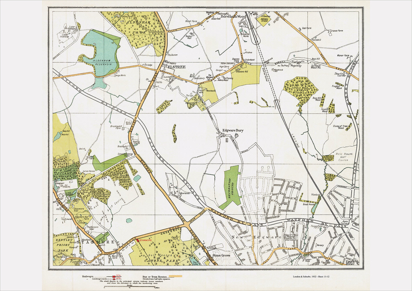 London in 1932 Series - Elstree, Edgware (north), Stanmore area (Lon1932-11-12)